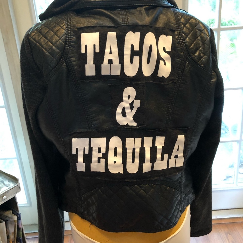 Awesome leather and sweater jacket